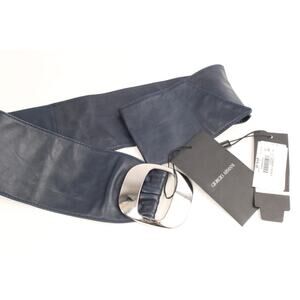Giorgio Armani Navy Soft Leather Wide Waist Belt Size 40 Elegant Italian Luxury